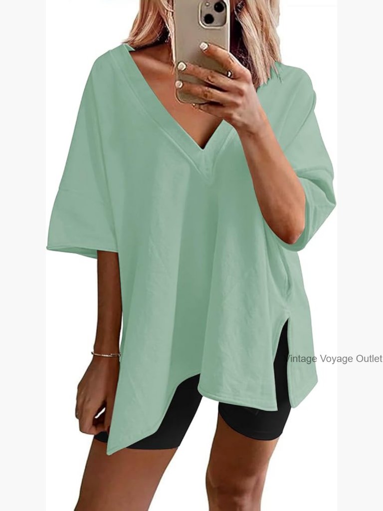Women's 2 Piece Lounge Set Oversized V Neck Tee & Biker Shorts